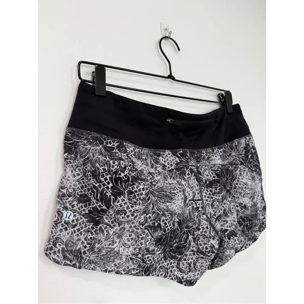 Lululemon Run Times Short II 4” Inseam Black White Floral Size 6 - Picture 4 of 6